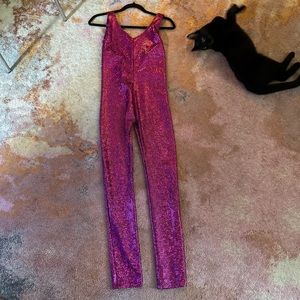 Disco Sparkle Catsuit / Bodycon - Pink Purple Holographic Mermaid Stretch